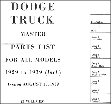 1929-1939 Dodge Truck Master Parts Book Original 3 Vol. Set