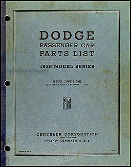 1935 Dodge Car Parts Book