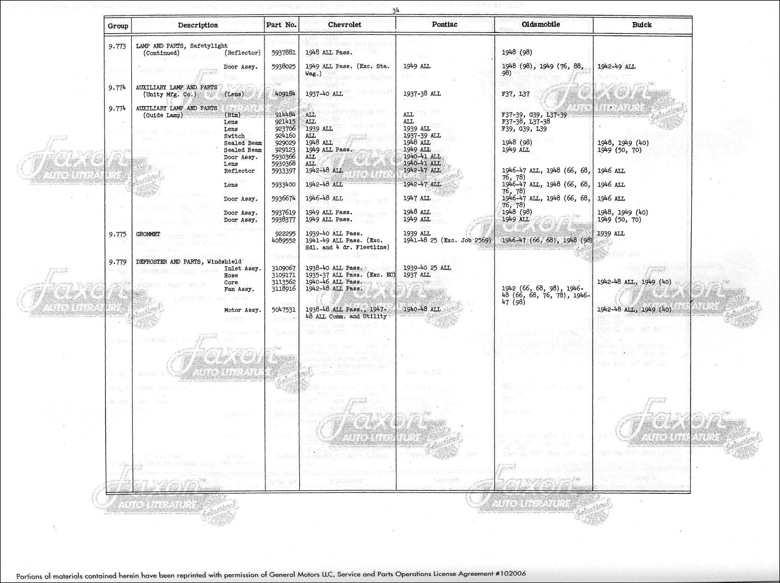... GM Parts Interchange Book Reprint. Sample Page