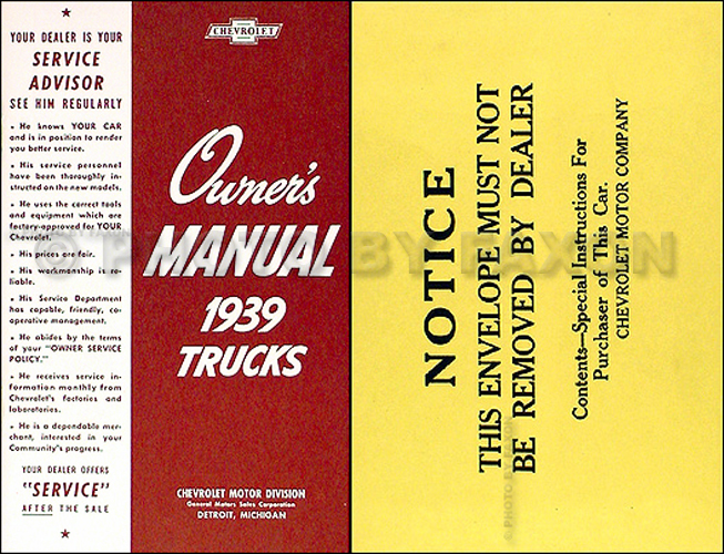 1939 Chevrolet Pickup And Truck Reprint Owner's Manual Package