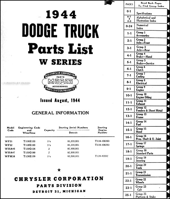 1941-1944 Dodge Truck Parts Book Original W