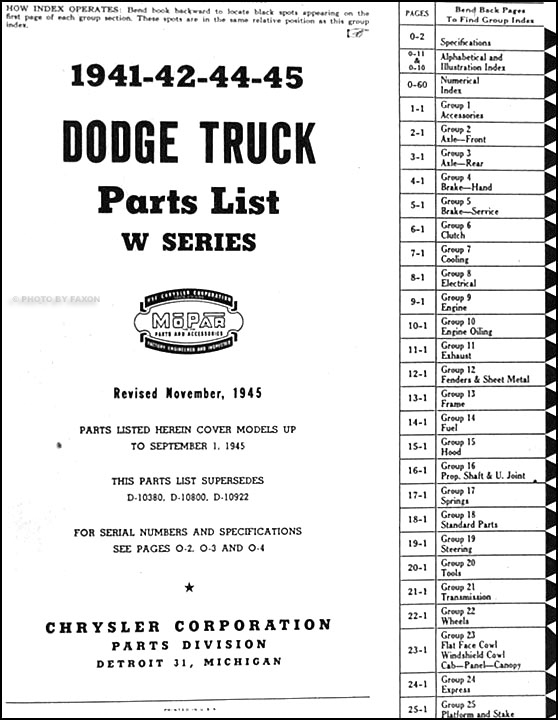 1941-1945 Dodge Pickup and Truck Parts Book Original