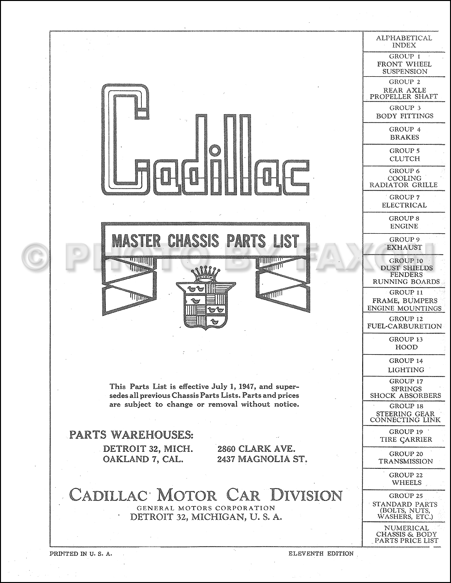 19411947 Cadillac Parts Book Reprint 2 Volume Set