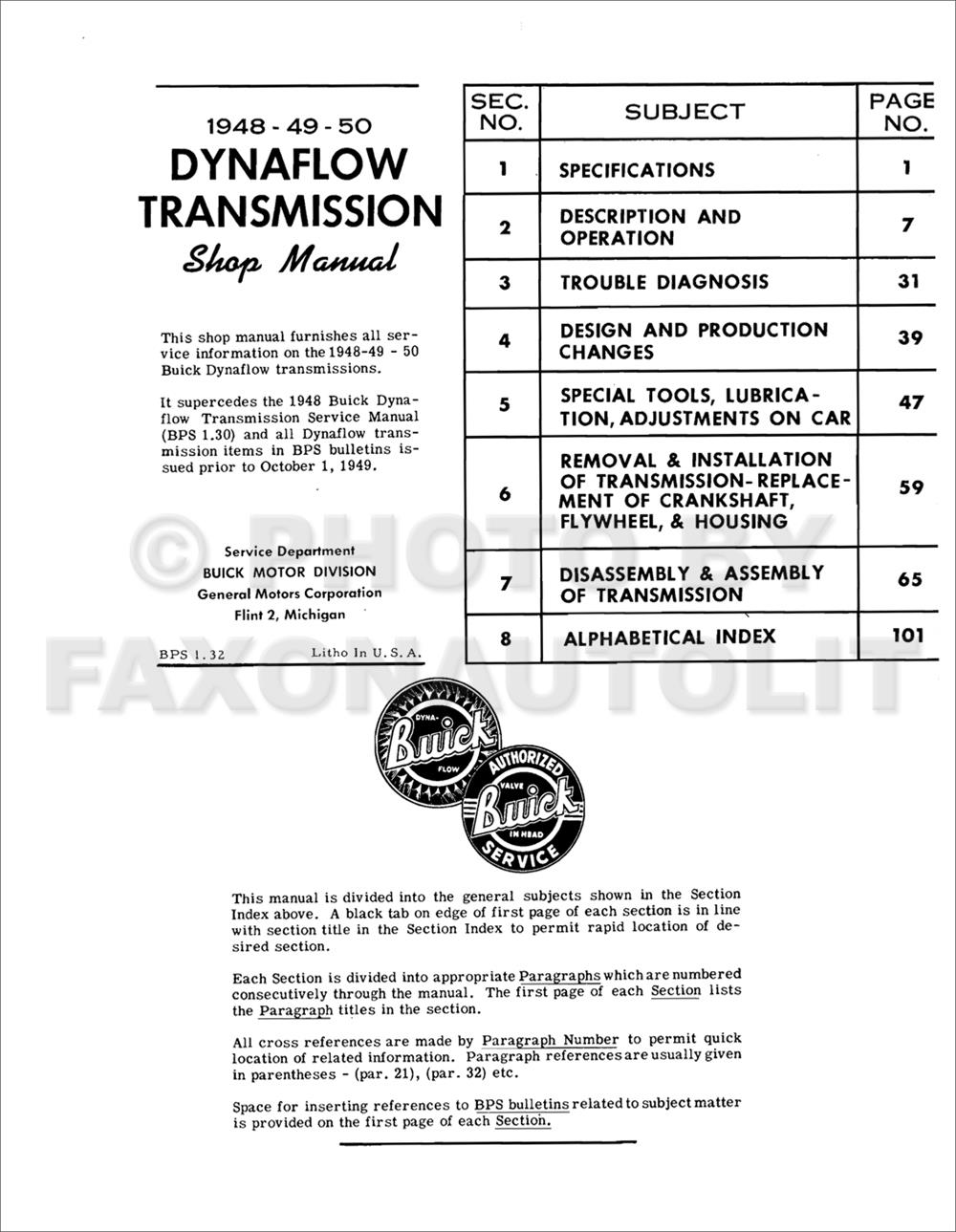 1948-1950 Buick Dynaflow Transmission Manual Reprint