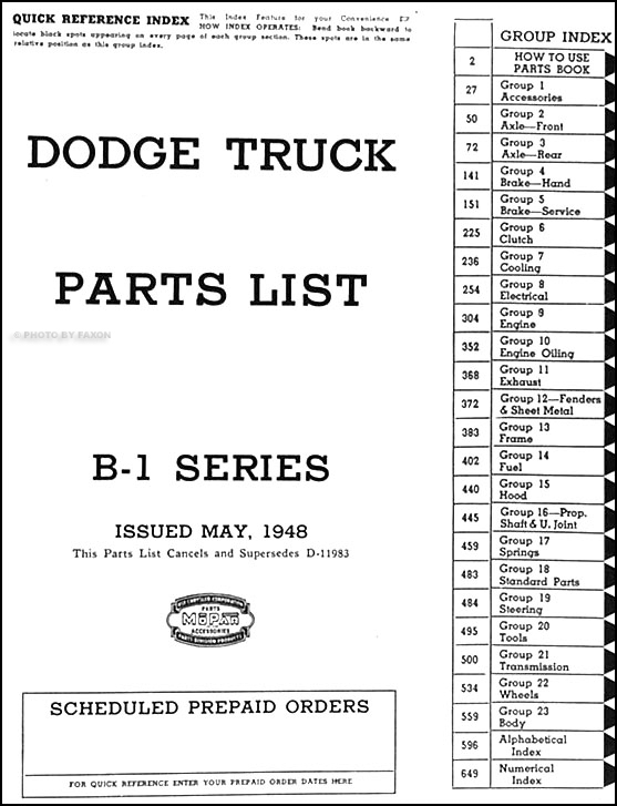 1948 Dodge Pickup And Truck Parts Book Original B1