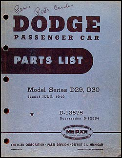 1949 Dodge Parts Book Original