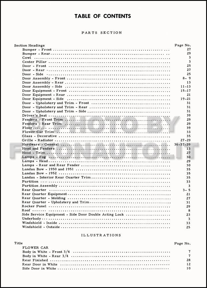 1950-1953 Cadillac Superior Hearse & Ambulance Parts Manual Original