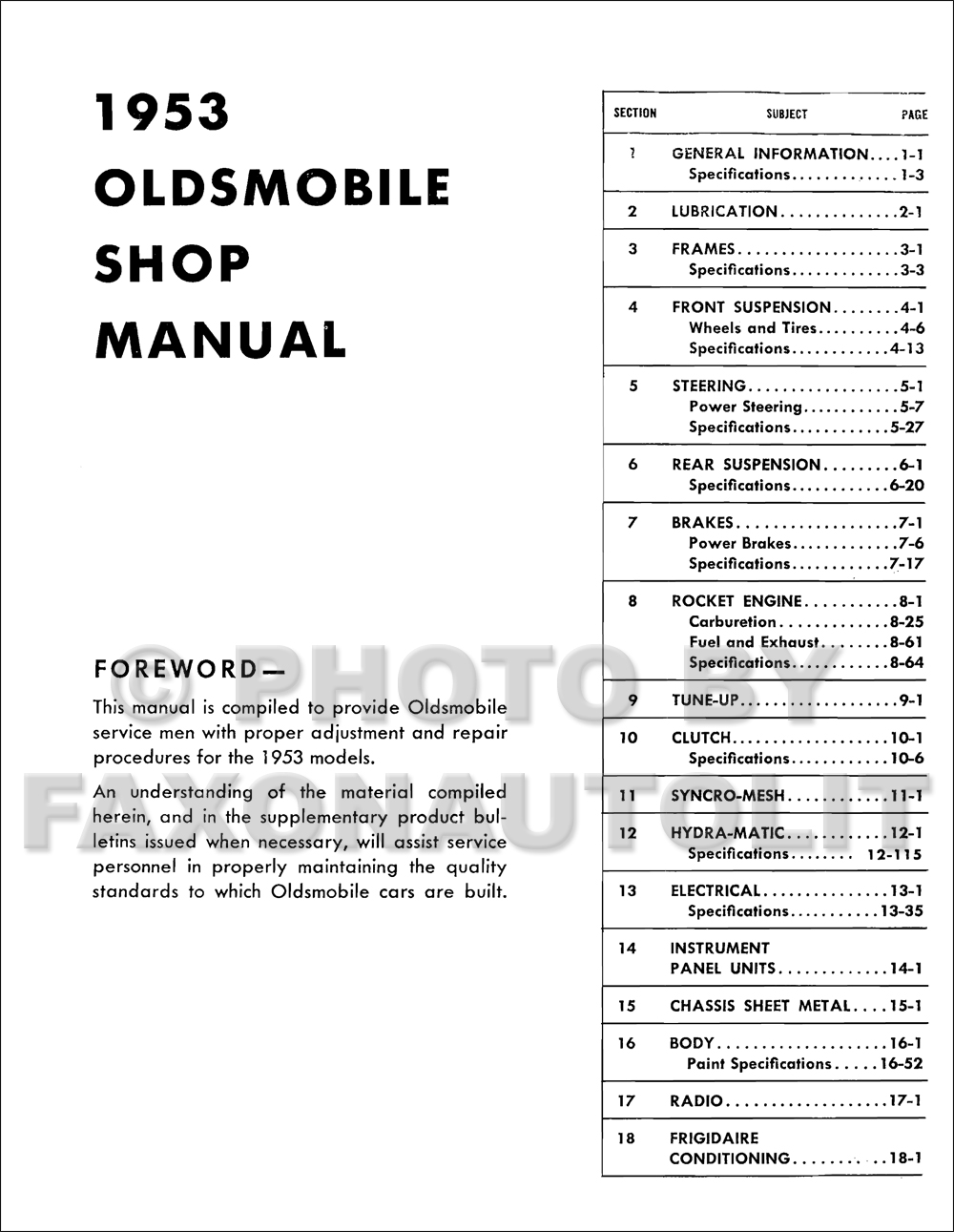 1953 Oldsmobile Shop Manual Reprint. click on thumbnail to zoom
