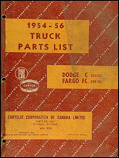 1954 1956 Canadian Dodge Truck And Fargo Parts Book Original