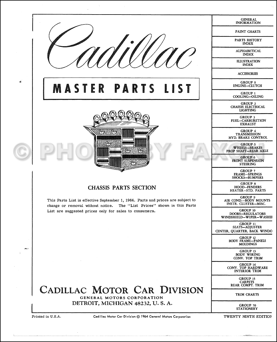 19591965 Cadillac Illustrated Master Parts Book Reprint