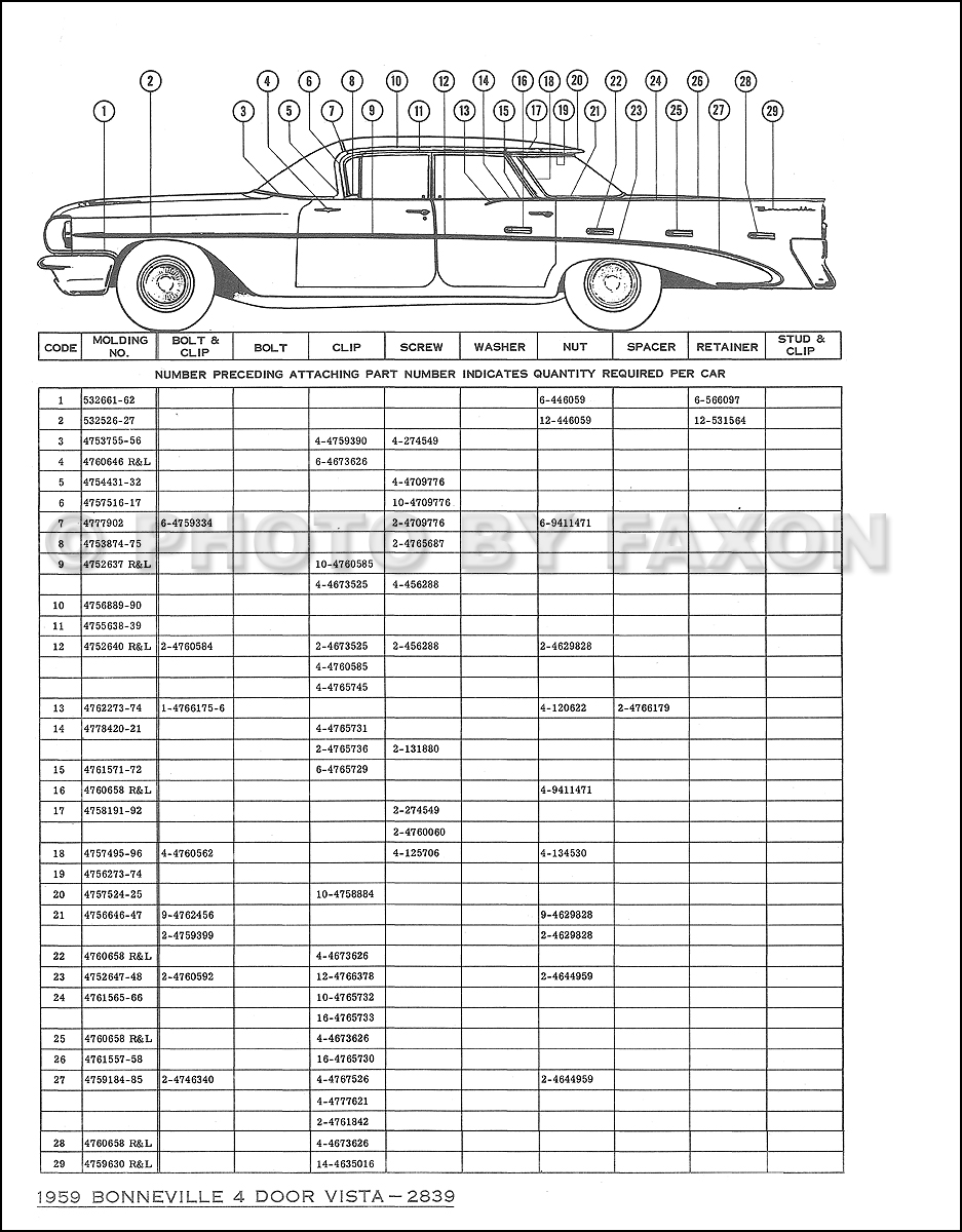 1959 Pontiac Body Molding and Clips Parts Catalog Reprint