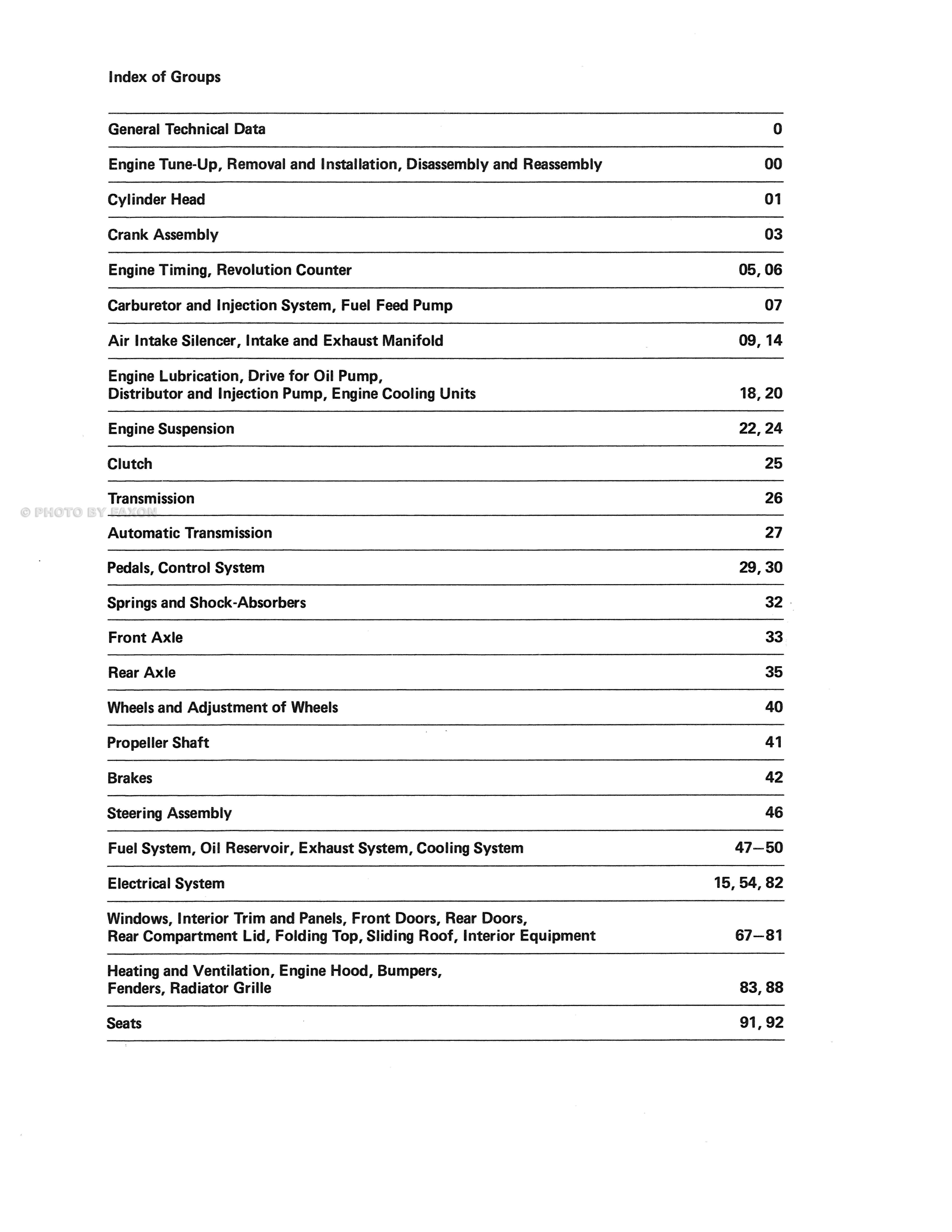 ... Mercedes Shop Service Manual Maintenance Reprint. Table of Contents
