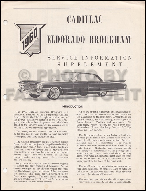 1960 Cadillac Shop Service Repair Manual Book Supplement