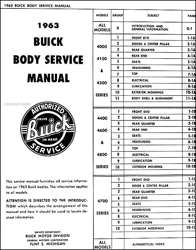 1963 Buick Body Manual Original - All Series