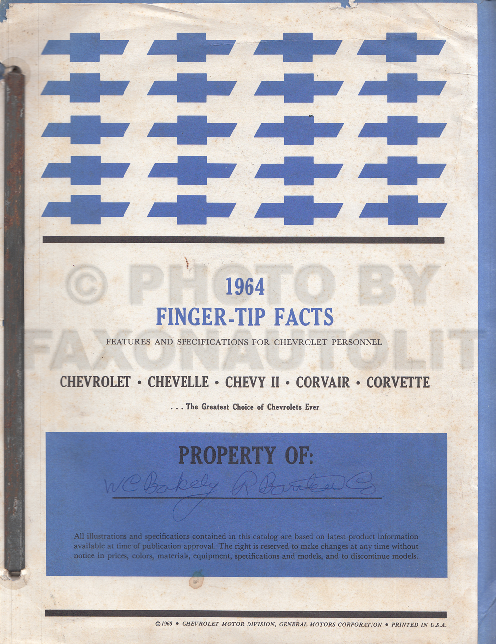 1964 Chevrolet Assembly Manual Reprint Impala Biscayne Bel ...