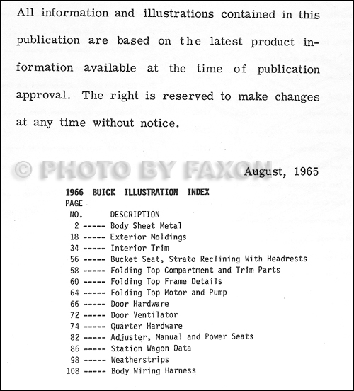1966 Buick Fisher Body Parts Illustrations Manual Reprint