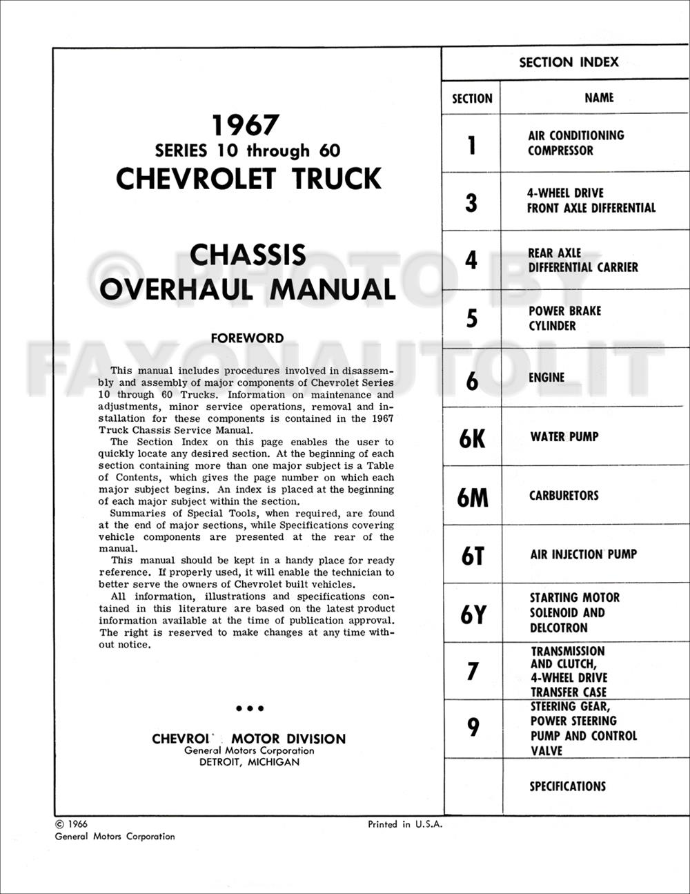 1967 Chevy 10 60 Truck Repair Shop Manual Original