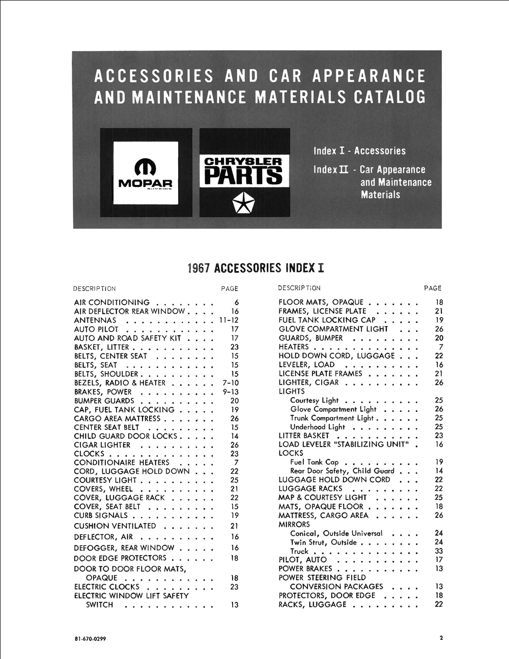 1967 MoPar Accessories Parts Catalog Reprint