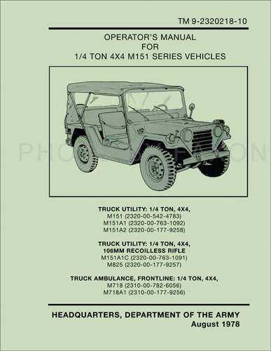 1960-1978 Military Jeep M151 Repair Shop Manual Reprint