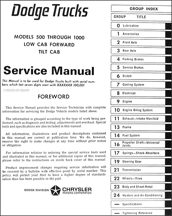 1970-1973 Dodge Tilt Cab Truck Repair Shop Manual Original 500-1000