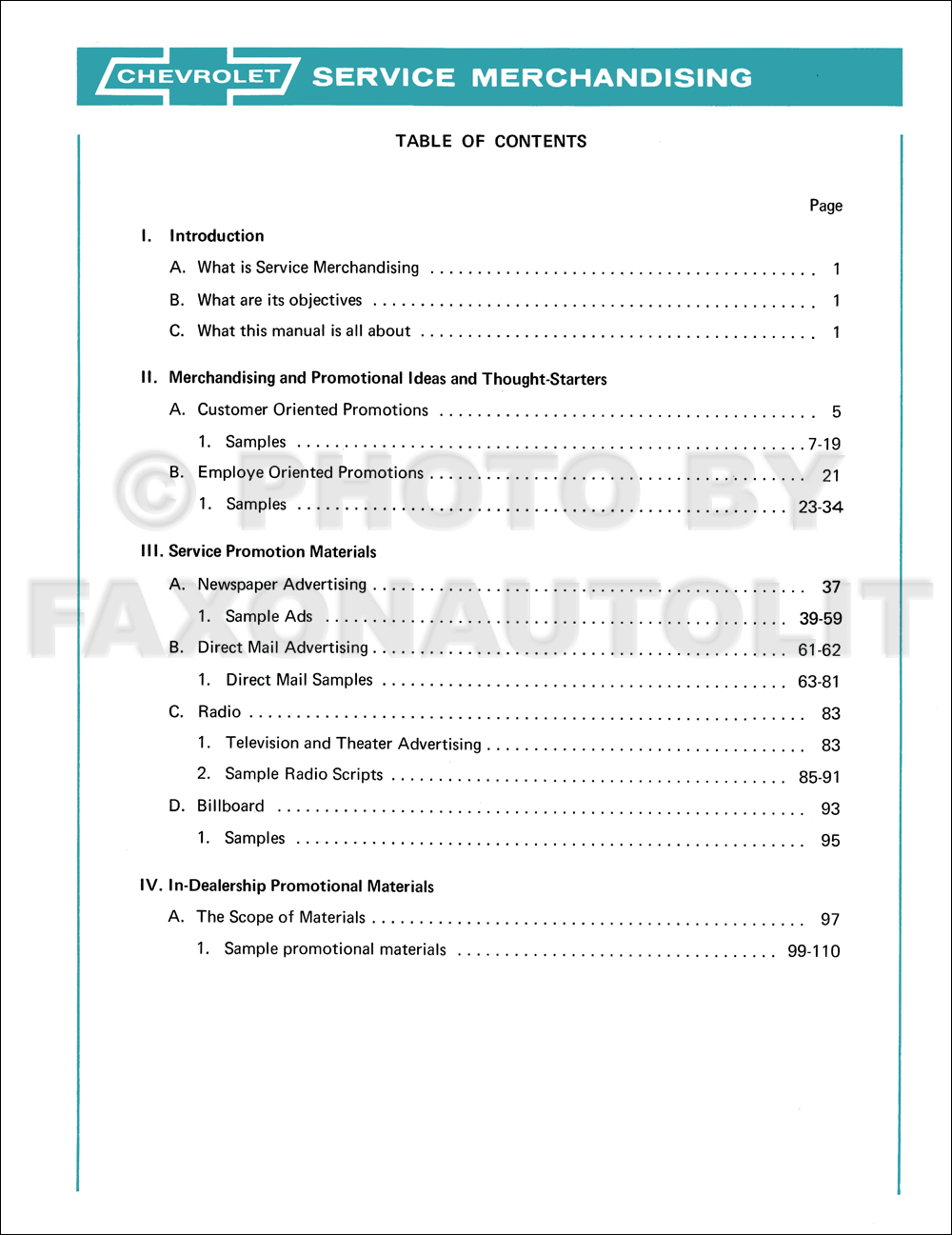 1972 Chevrolet Dealer Service Advertising Planner Original