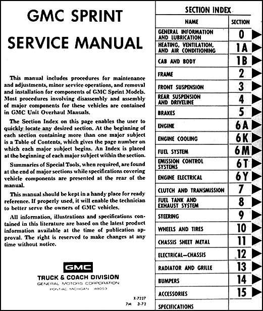 1971-1972 GMC Sprint Repair Shop Manual Original