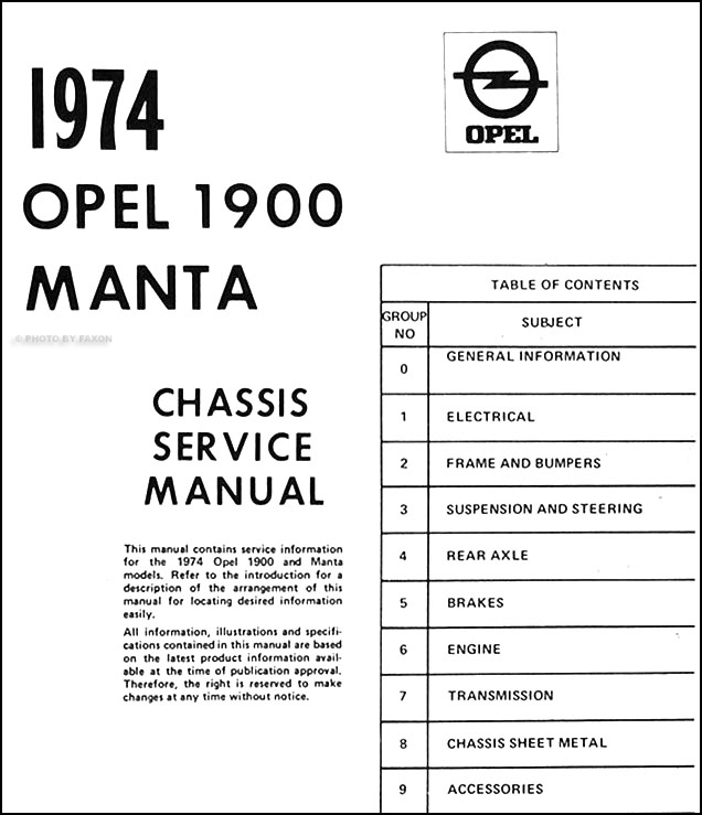 1974 Opel Repair Shop Manual Original