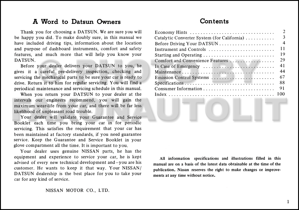 1975 Datsun 610 Owner's Manual Original