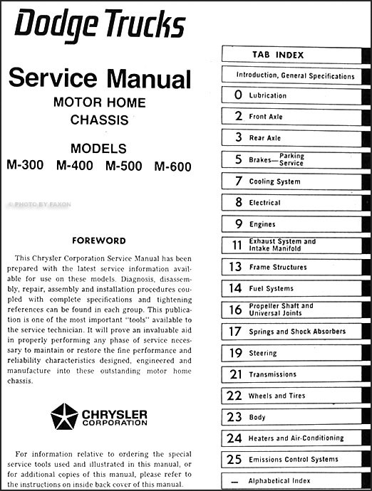 1976-1977 Dodge Motor Home Chassis Repair Shop Manual Original M-300 M