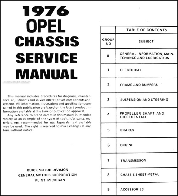 1976 Opel Repair Shop Manual Original