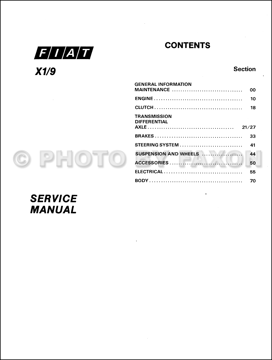 1979-1982 Fiat X19 X/19 Repair Shop Manual Reprint