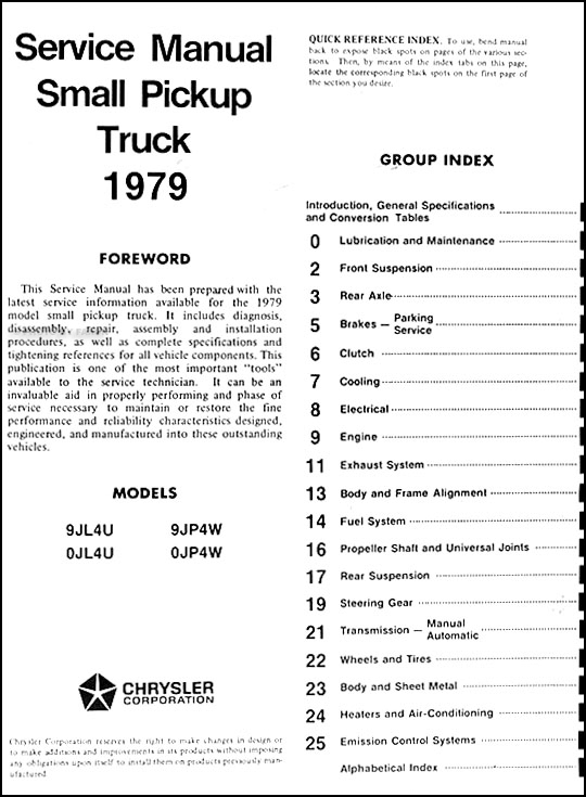 1979 Dodge D50 Plymouth Arrow Repair Shop Manual Original