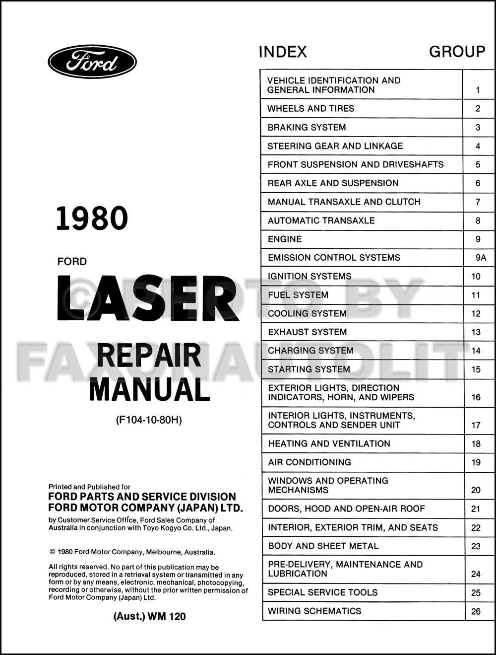 1980 Ford Laser Repair Shop Manual Original