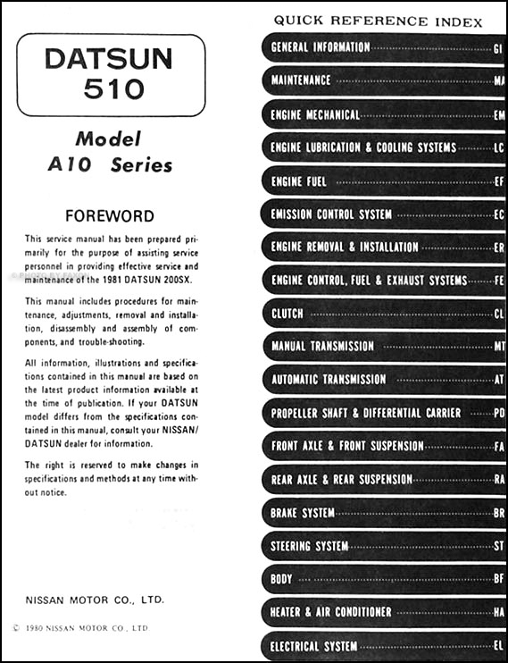 1981 Datsun 510 Repair Shop Manual Original