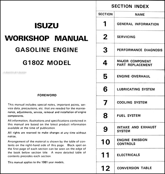 1981 Isuzu I-Mark & P'up Gas Engine Repair Shop Manual Original