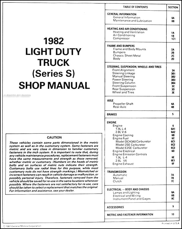 1982 Chevrolet S-10 Pickup Repair Shop Manual Original