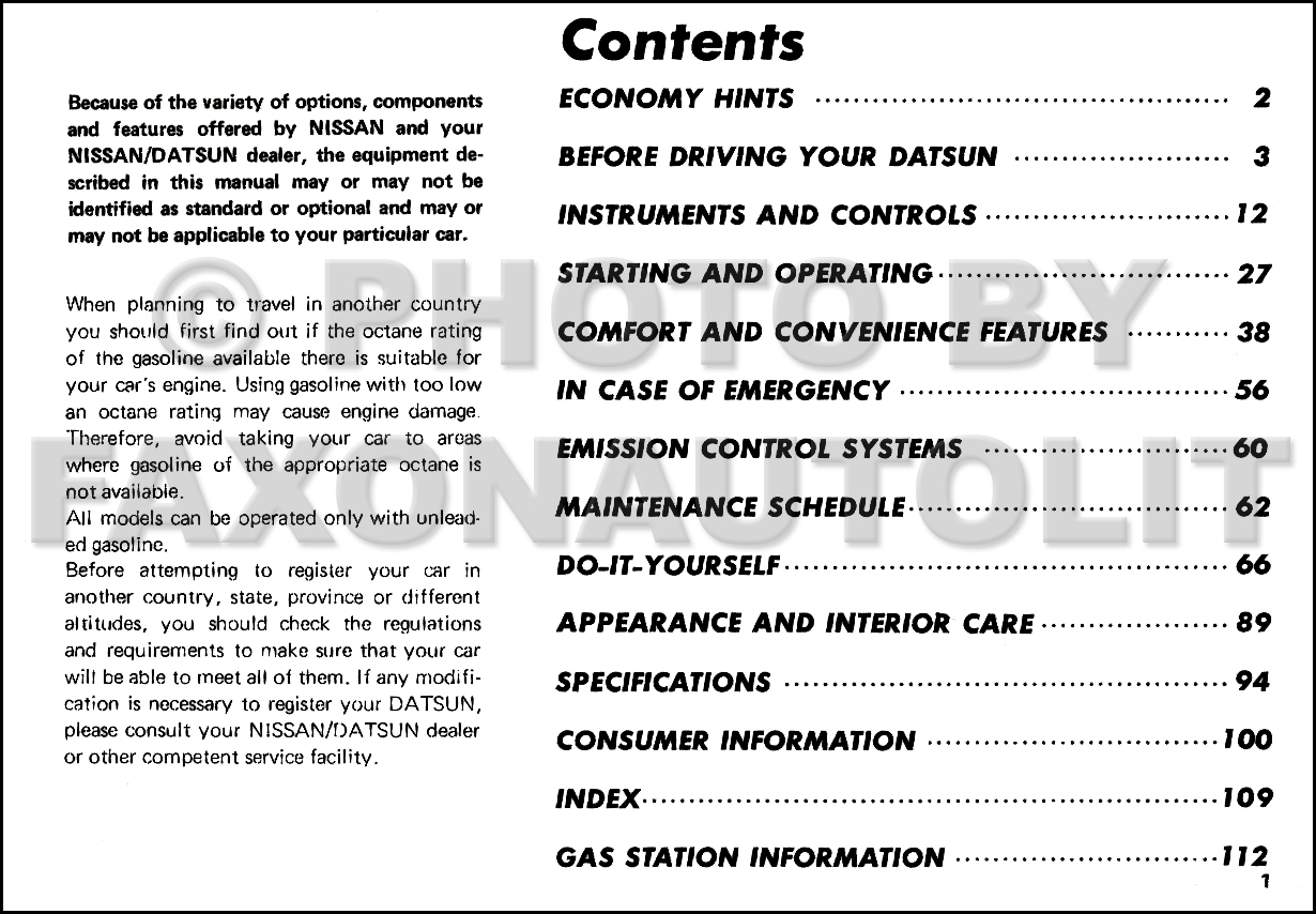 2005 Nissan Maxima CD-ROM Repair Manual · Table of Contents Page 1982  Datsun 280ZX Owner's Manual Original 2005 ...