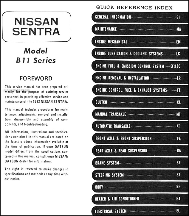 1982 Datsun/Nissan Sentra Repair Shop Manual Original