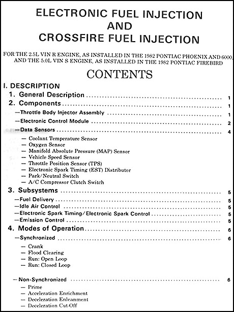 1982 Pontiac 2.5/5.0 Electronic Fuel Injection & 1.8 OHC Engine Repair