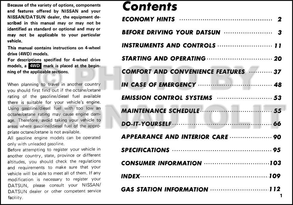 1983 Datsun Pickup Truck Owner's Manual Original 720 Model 2.2L engine