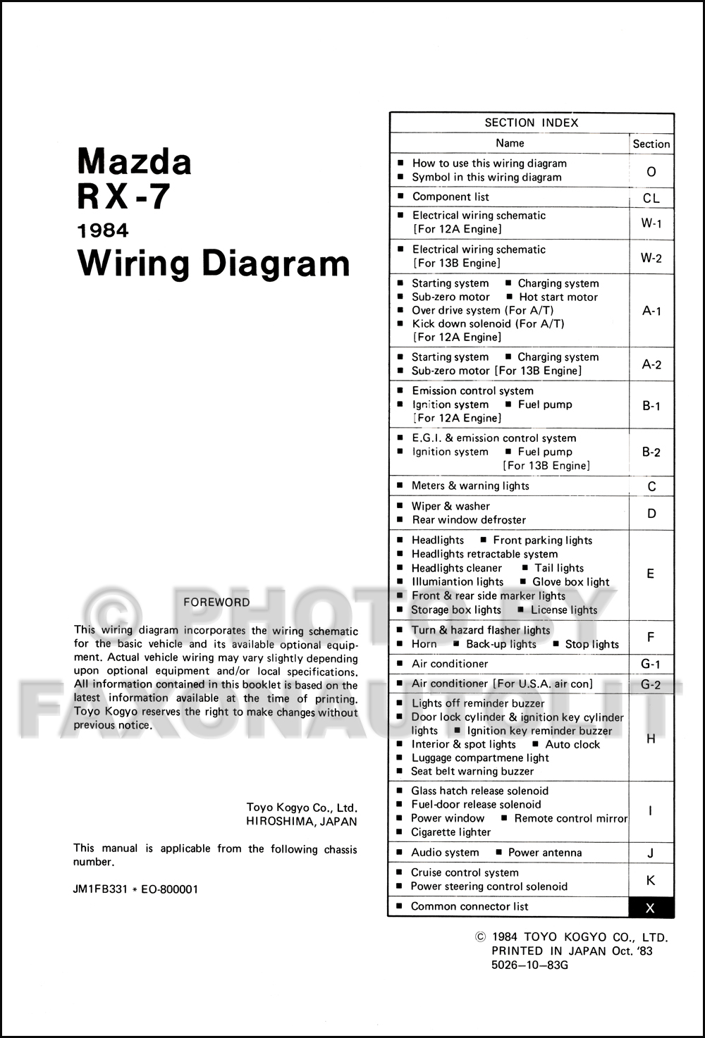 1984 Mazda RX7 Wiring Diagram Manual Original RX7