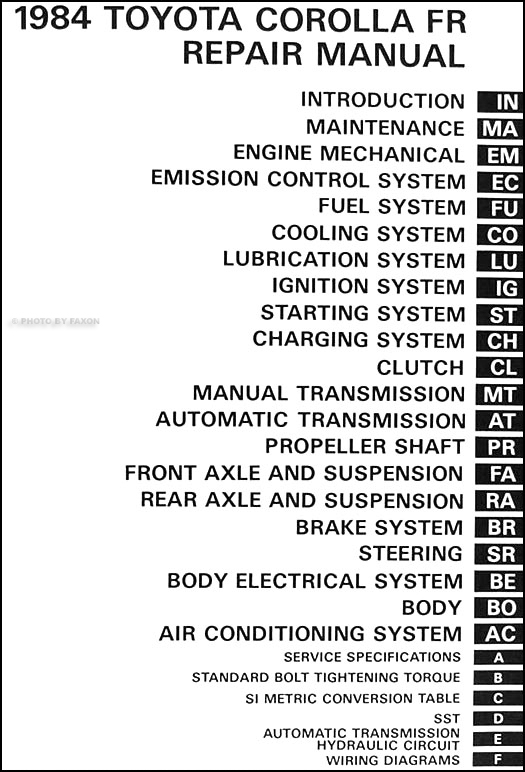 1984 Toyota Corolla RWD Repair Shop Manual Original