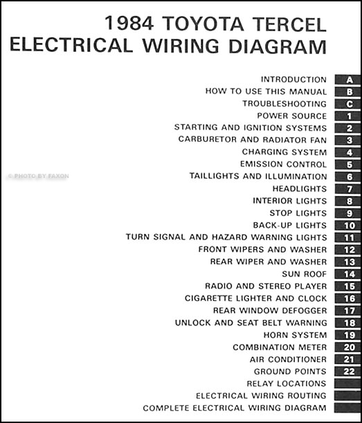 1984 Toyota Tercel Wiring Diagram Manual Original