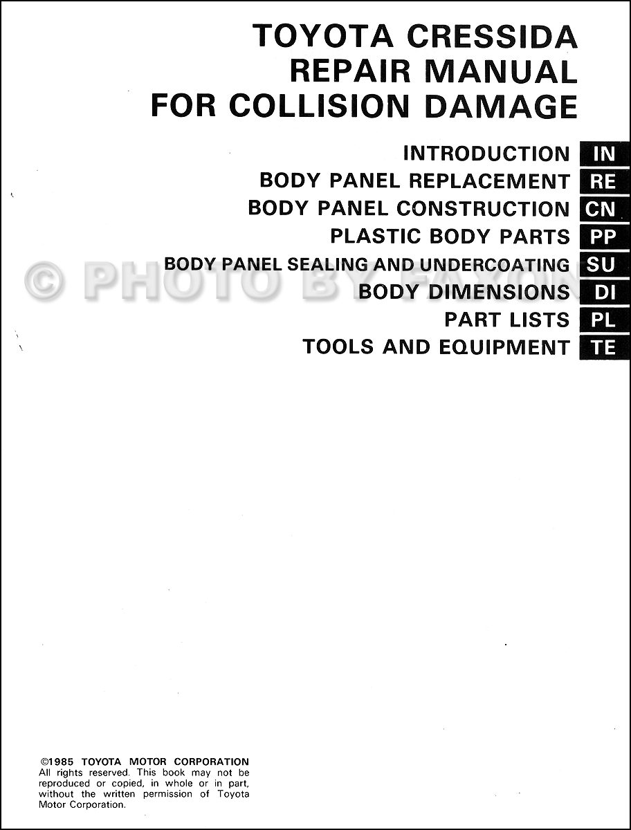 ... Toyota Celica Body Collision Repair Manual Original · Table of Contents