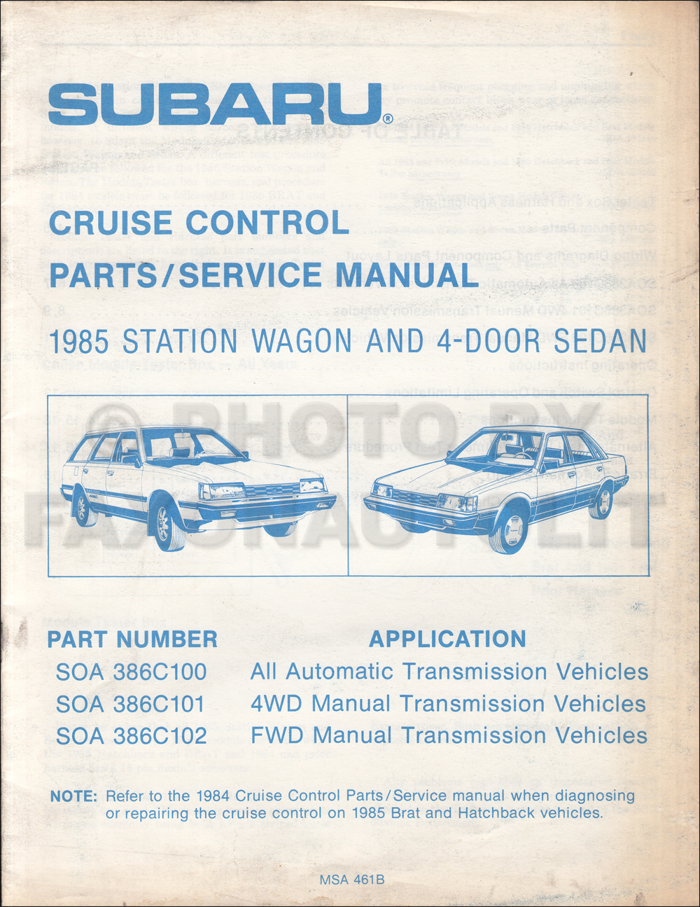 1986 Subaru Cruise Control Shop Manual Original