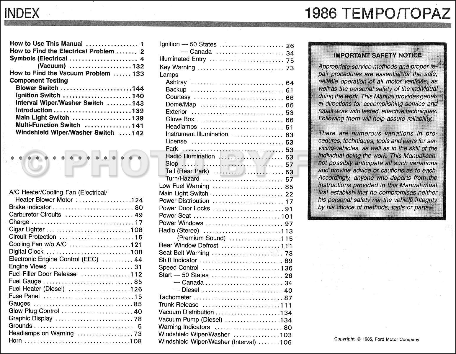 1985 Ford Tempo Mercury Topaz Vacuum Diagram Brakes Cruise Control 2.0L Diesel