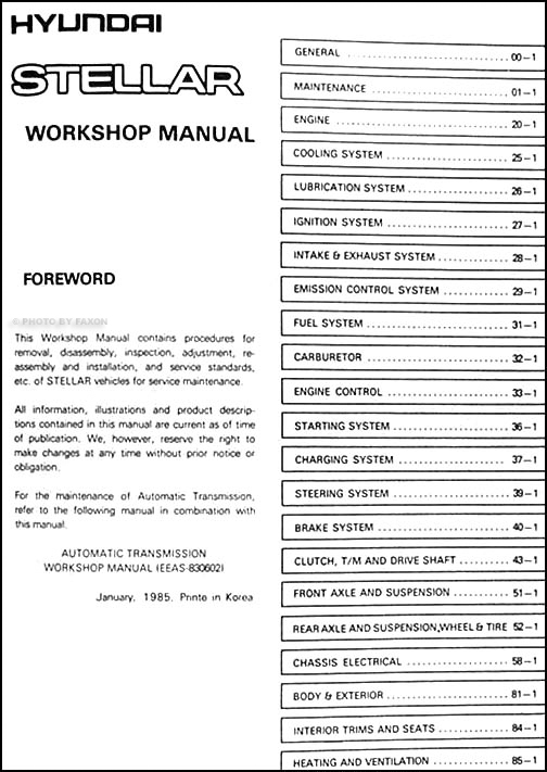 1986 Hyundai Stellar Repair Shop Manual Original