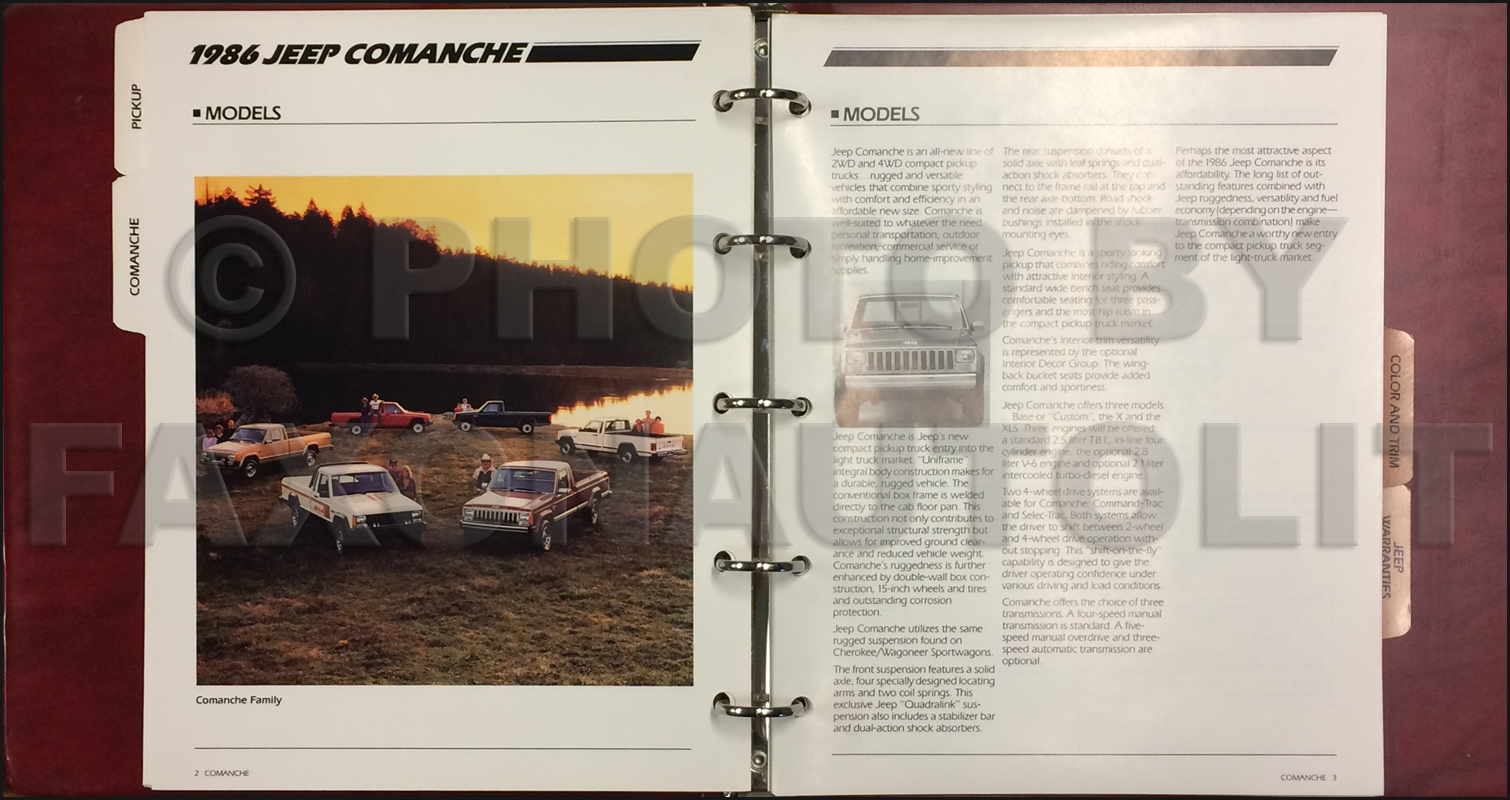 1986 Jeep Truck Color & Upholstery Album and Data Book Original. click on thumbnail to zoom