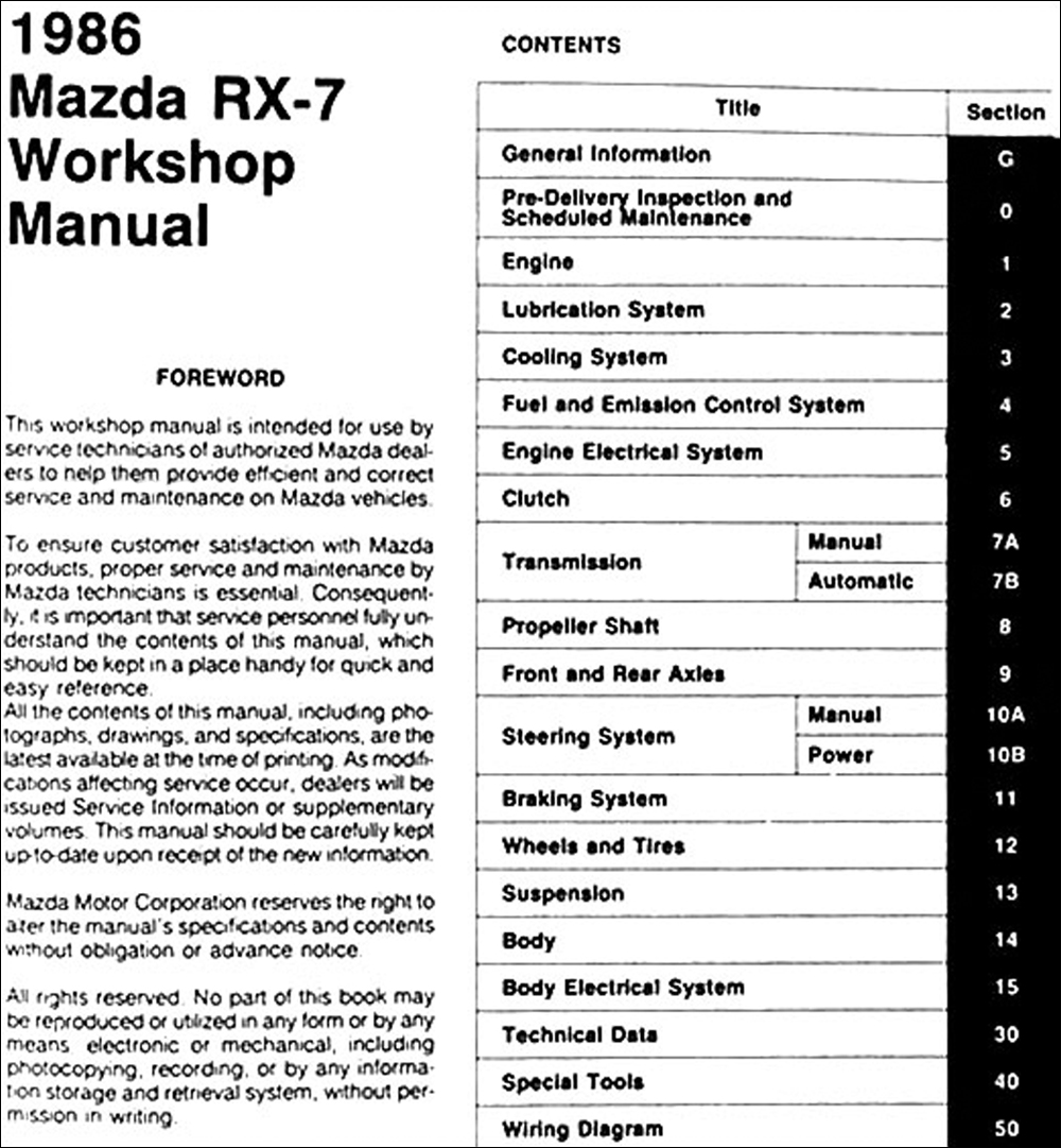 1986 Mazda RX7 Repair Shop Manual Original