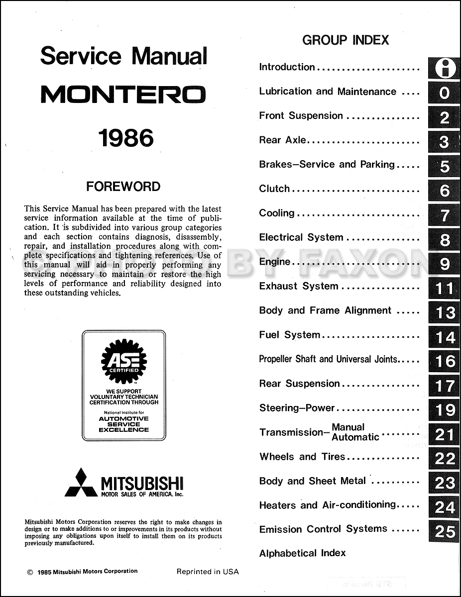 1986 Mitsubishi Montero Repair Shop Manual Original